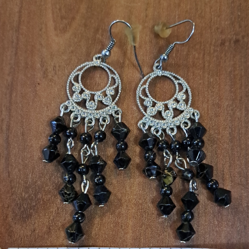 Elegant Black and Silver Dangle Earrings